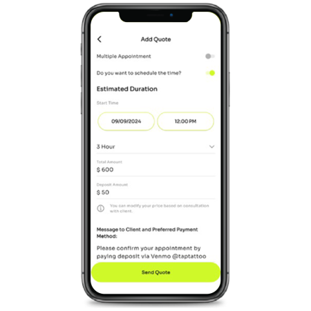 Add a quote, set the appointment time, or let clients self-schedule based on your availability.
